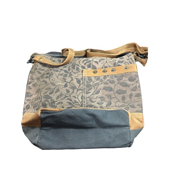 Myra Bag S-1305 Crossbody Bag Floral Upcycled With Leaf Print & Leather Accents - Picture 4 of 6